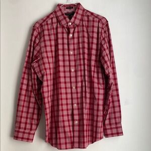 Banana Republic‎ Men's Red Plaid Dress Shirt Non-Iron Grant Fit - Size Large